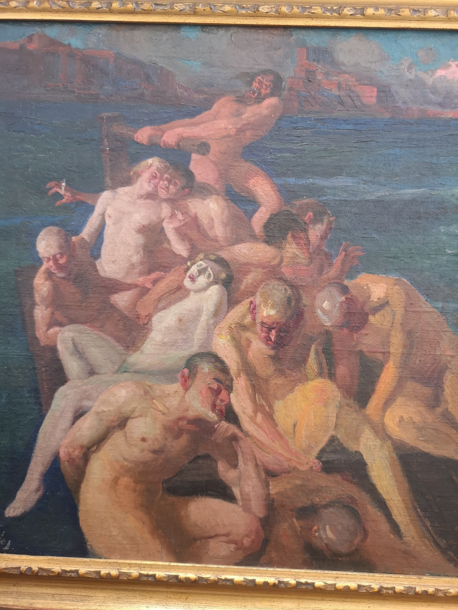 Jose Segrelles (1885-1969) "la Barque De Charon" 51x69 Cm Huile Sur Toile -photo-5