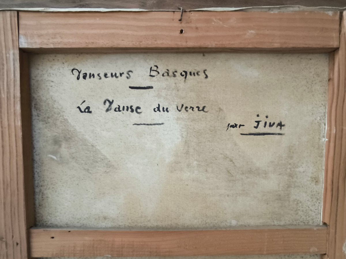 JIVA (1907-1974) "Danseurs Basques- La danse du verre" HST signée et titrée au dos 46x38 cm-photo-4