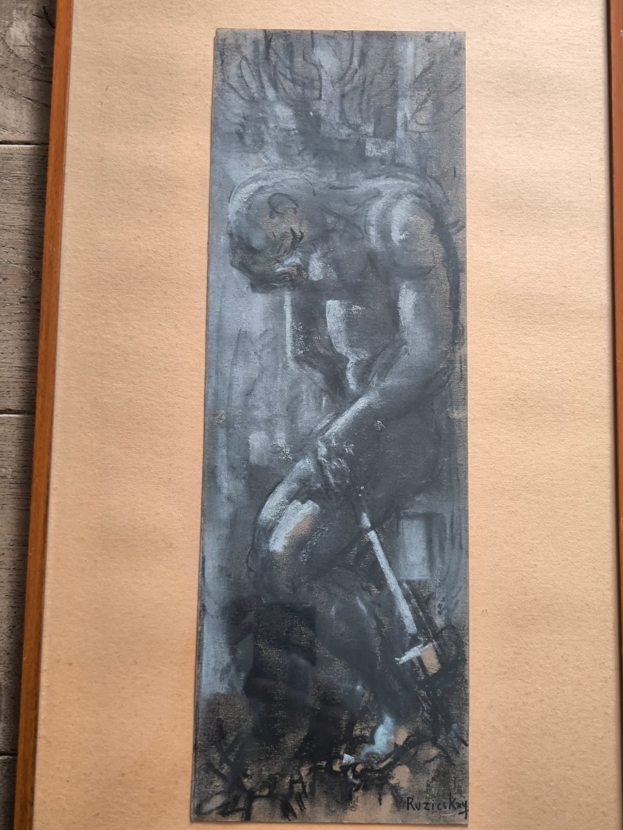 György Ruzicskay, Hungarian Painter (1896–1993), 72x37 Cm, A Pair Of Charcoal Drawings -photo-3