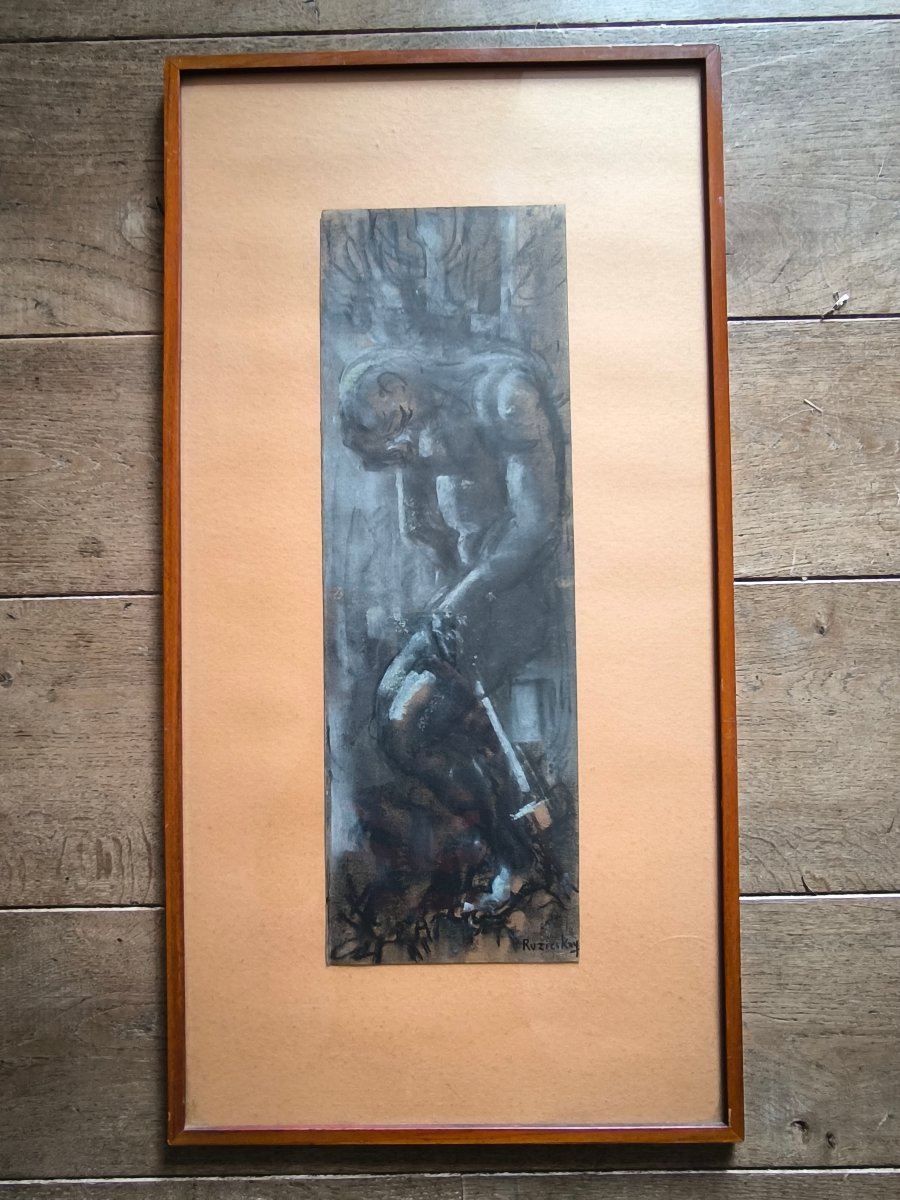 György Ruzicskay, Hungarian Painter (1896–1993), 72x37 Cm, A Pair Of Charcoal Drawings -photo-1