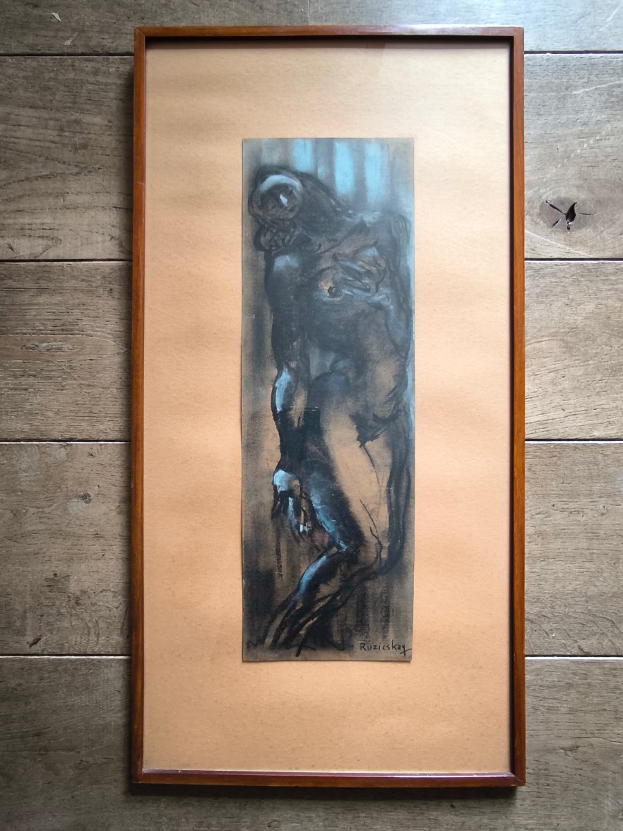 György Ruzicskay, Hungarian Painter (1896–1993), 72x37 Cm, A Pair Of Charcoal Drawings -photo-3