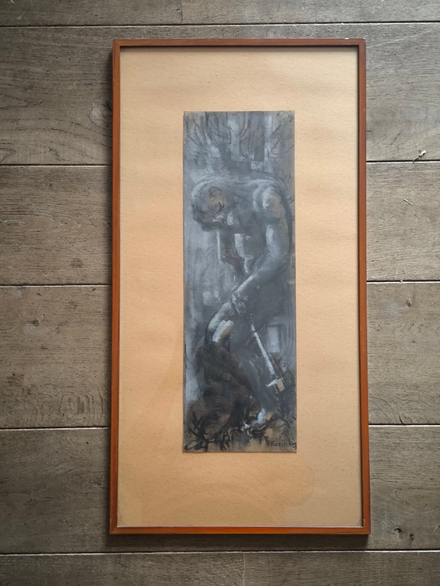 György Ruzicskay, Hungarian Painter (1896–1993), 72x37 Cm, A Pair Of Charcoal Drawings -photo-4