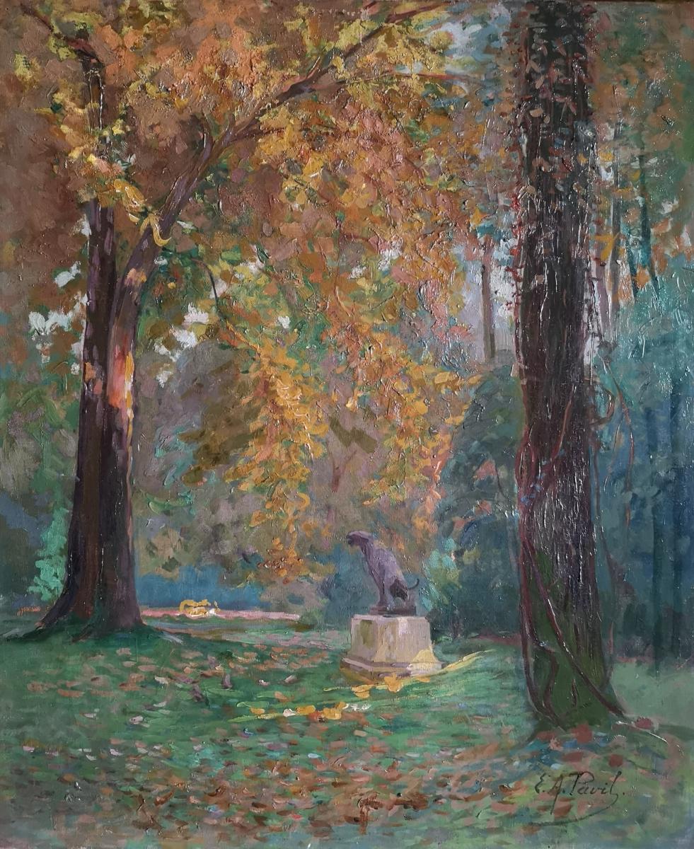 Pavil Elie (1873-1944) 'the Park' Oil On Canvas 65x54cm-photo-2