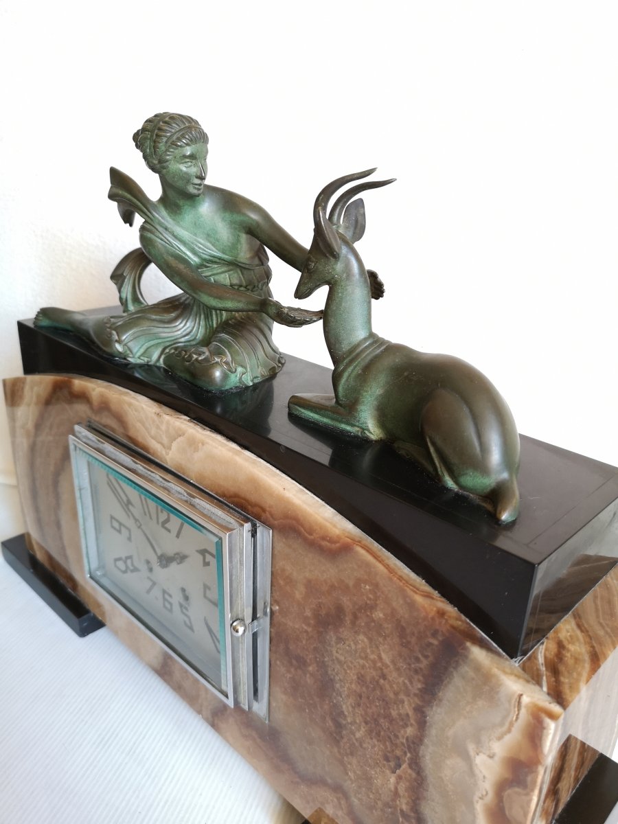 Lavroff G. Sculpteur Russe Art Deco Pendule Femme Et Gazelle -photo-4