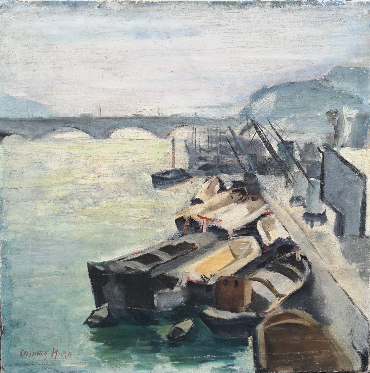 Katsuro Hara (japanese Painter, Born 1889) Quai De La Seine Paris