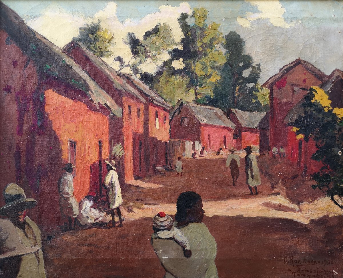 Gaston Rakotovao 1882-1941 Huile Sur Toile 44x52.5cm. 1932  Sbd Et Situe Tananarive Rue Animee -photo-2