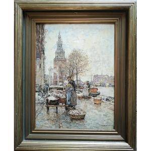 Hans HERRMANN (1858-1942) Allemand  "Amsterdam"   44x33cm huile sur paneau