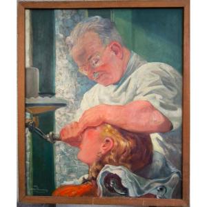 Taslitzky Boris (1911-2005) "Chez le dentiste"1954 hst 55x46 cm