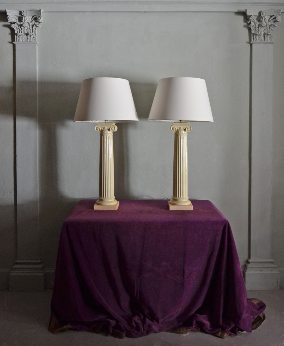 Paire De Grandes Lampes En Faïence 