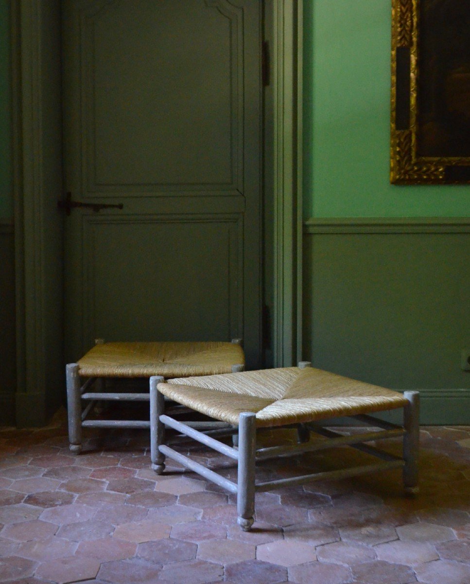 Armchairs With Foot Stools Straw Provençal -photo-2