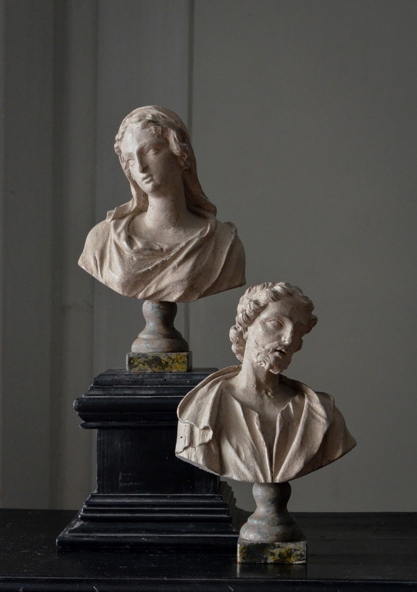 Pair Of Wooden Busts