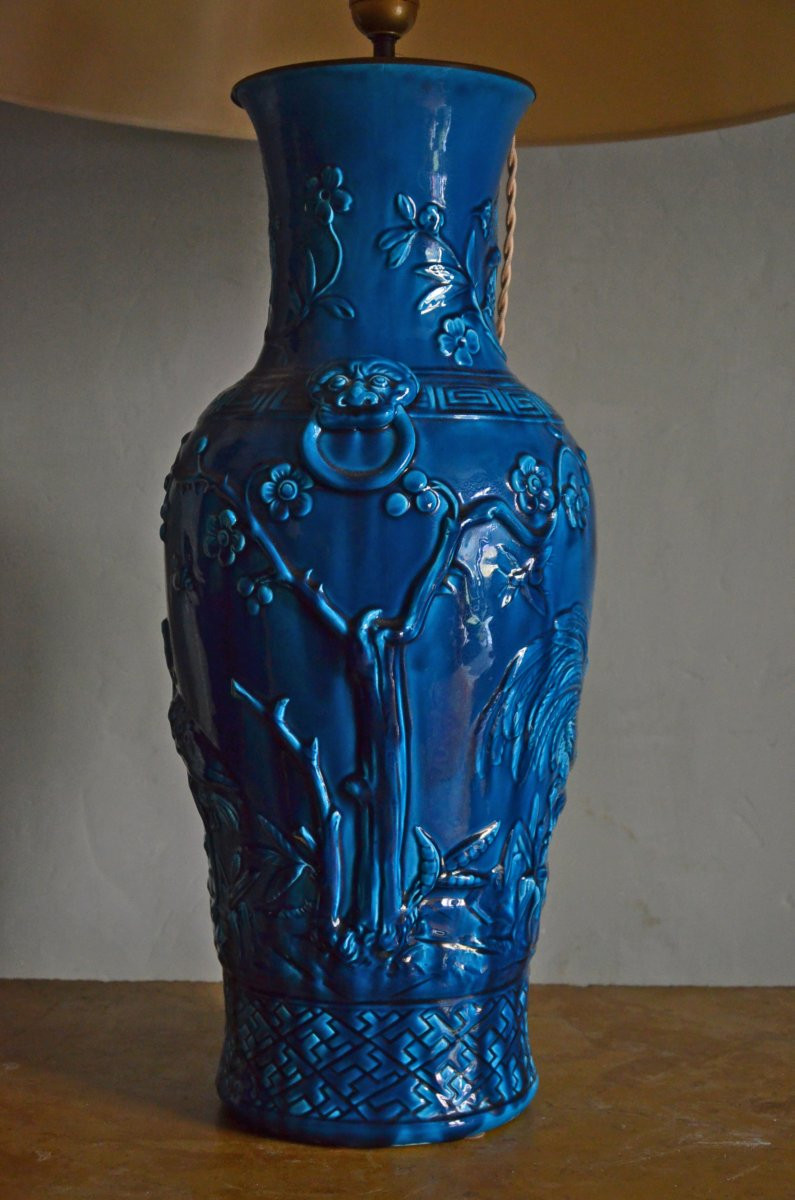 Grande lampe dans le style de Théodore Deck / faience  Longwy -photo-2
