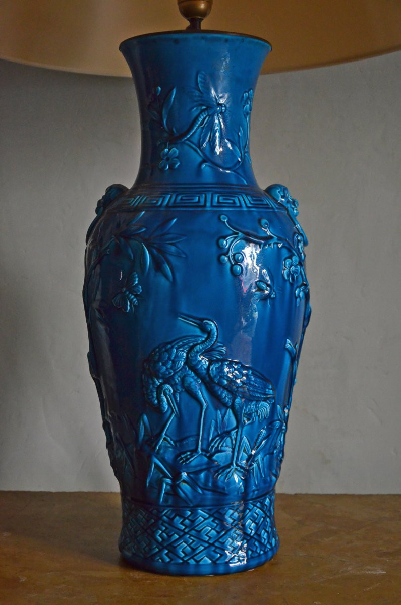 Grande lampe dans le style de Théodore Deck / faience  Longwy -photo-3