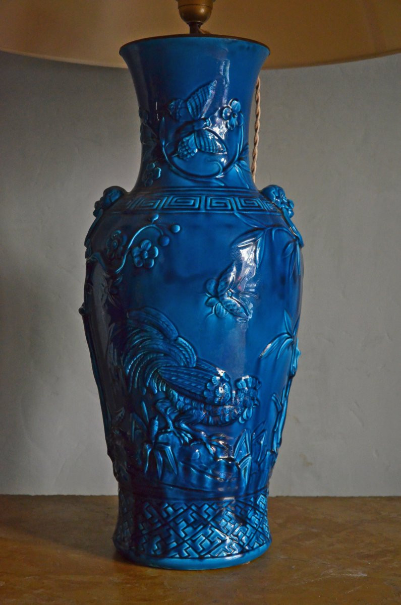 Grande lampe dans le style de Théodore Deck / faience  Longwy -photo-4