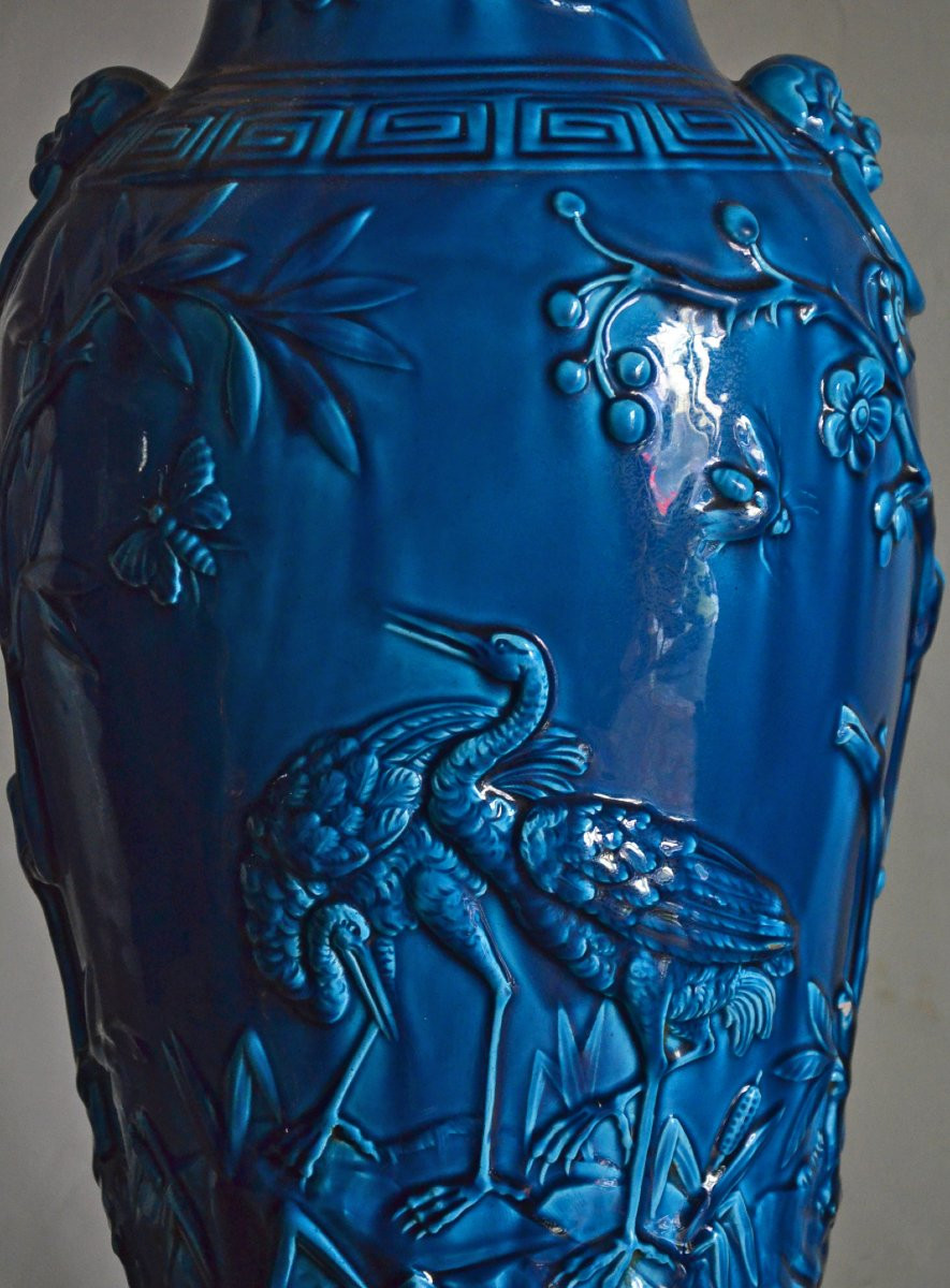 Grande lampe dans le style de Théodore Deck / faience  Longwy -photo-1