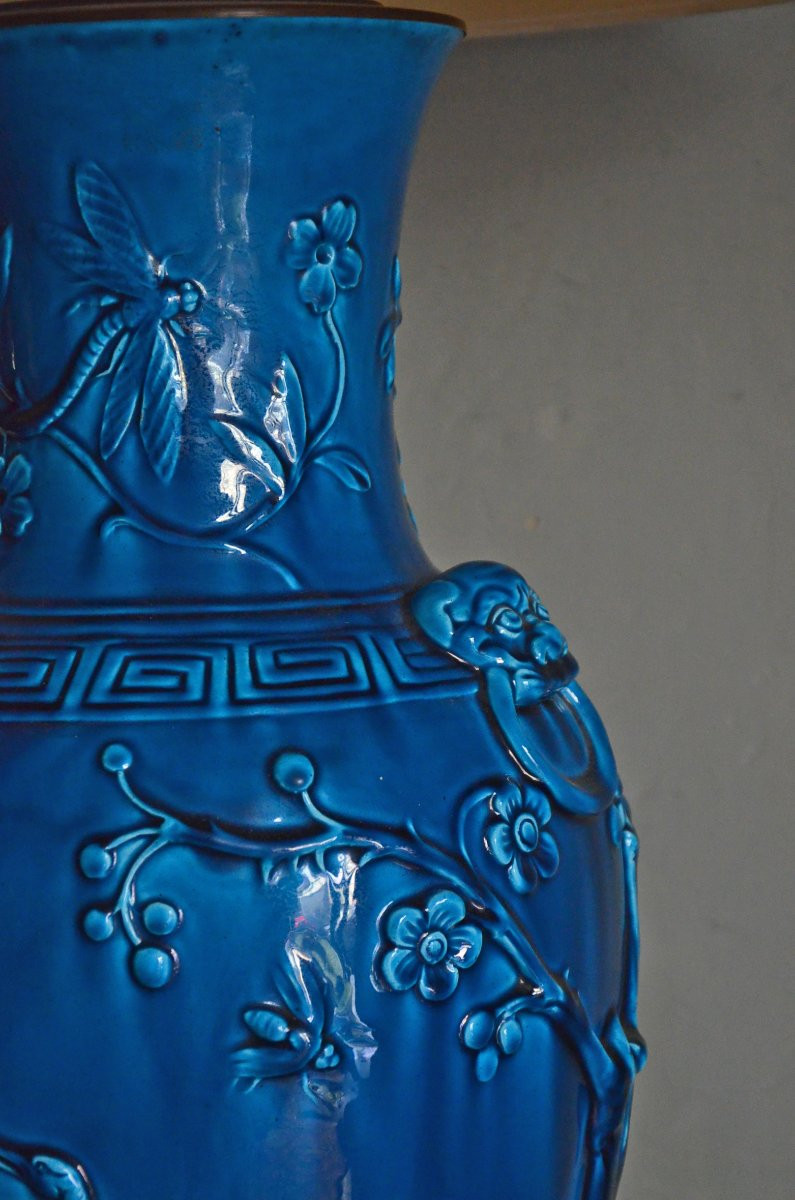 Grande lampe dans le style de Théodore Deck / faience  Longwy -photo-2