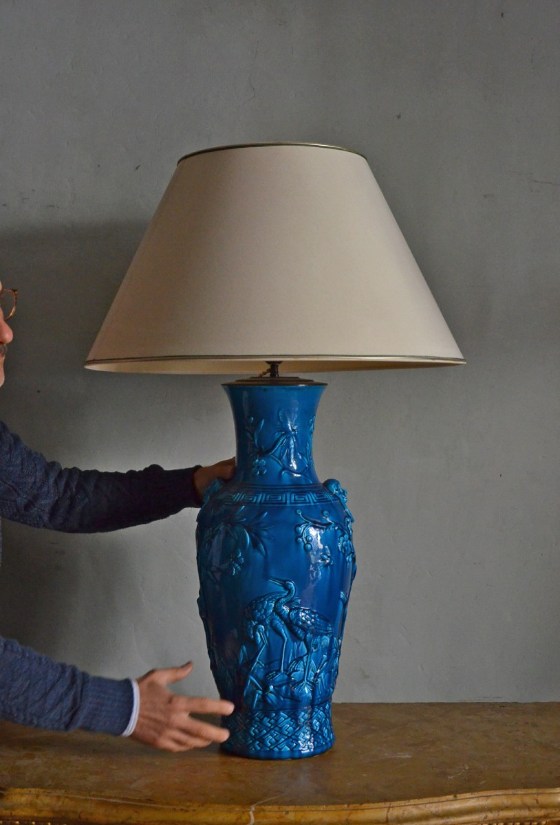 Grande lampe dans le style de Théodore Deck / faience  Longwy 