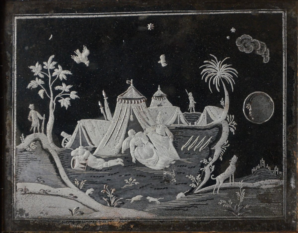 Engraved Glass Mirror From The Late 17th Century-photo-3