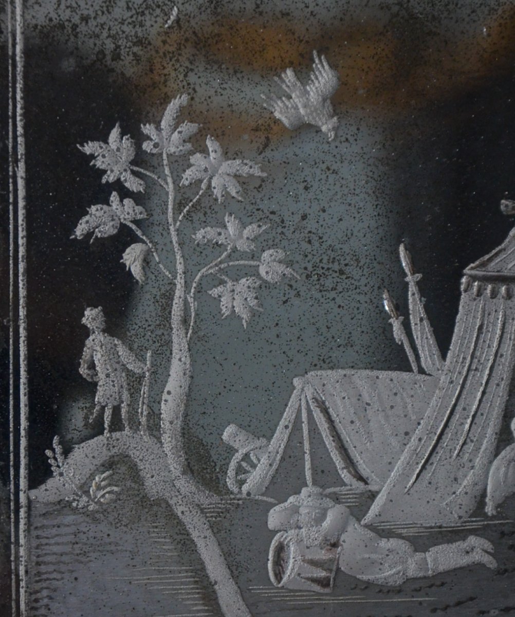 Engraved Glass Mirror From The Late 17th Century-photo-4
