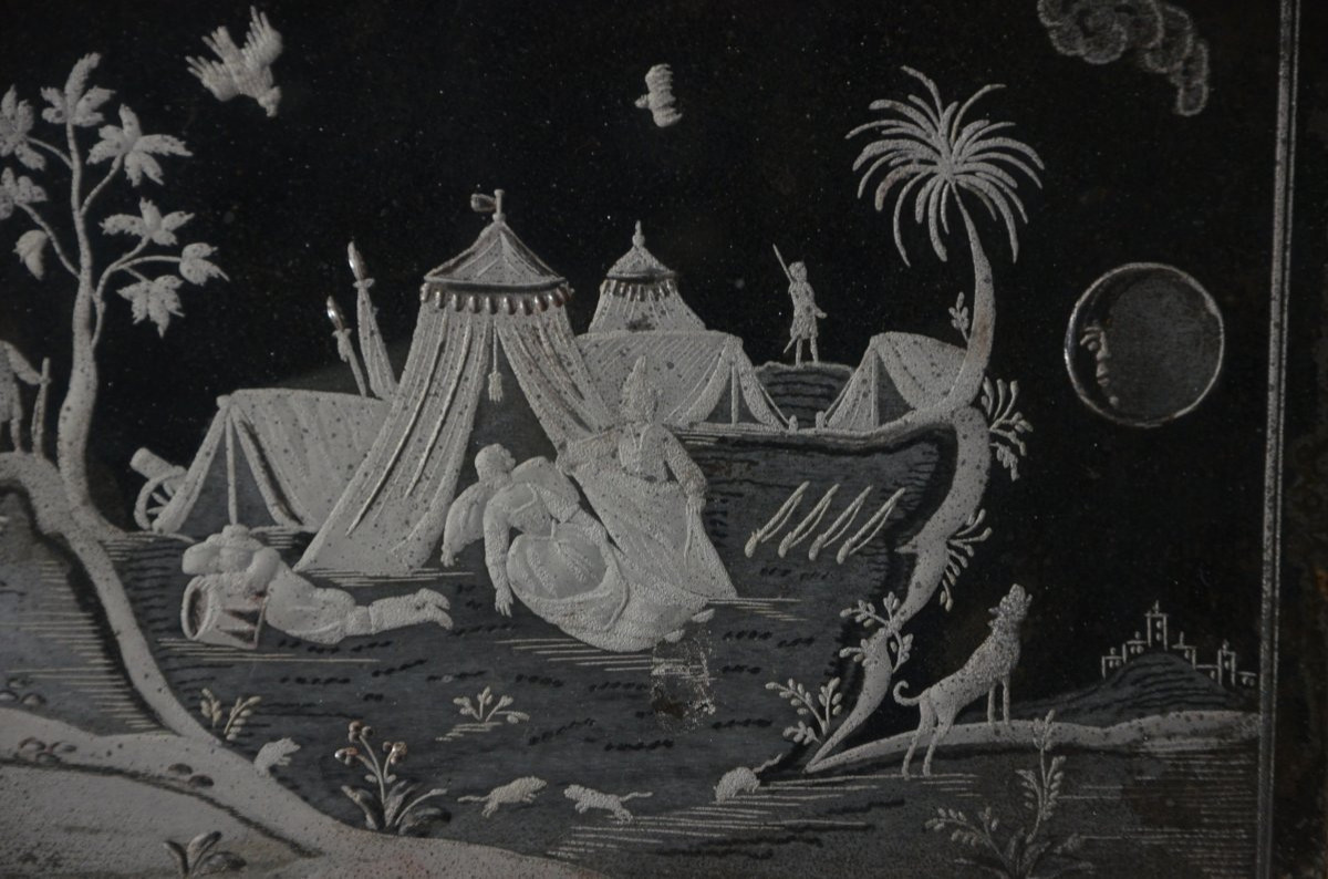 Engraved Glass Mirror From The Late 17th Century-photo-2
