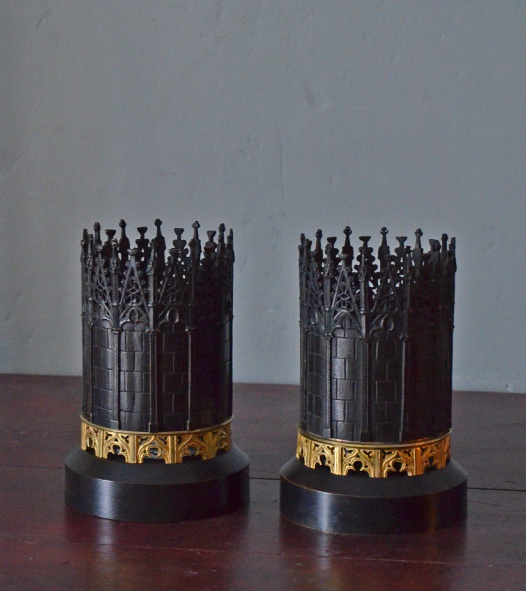Pair Of Neo-gothic Troubadour Candle Holders