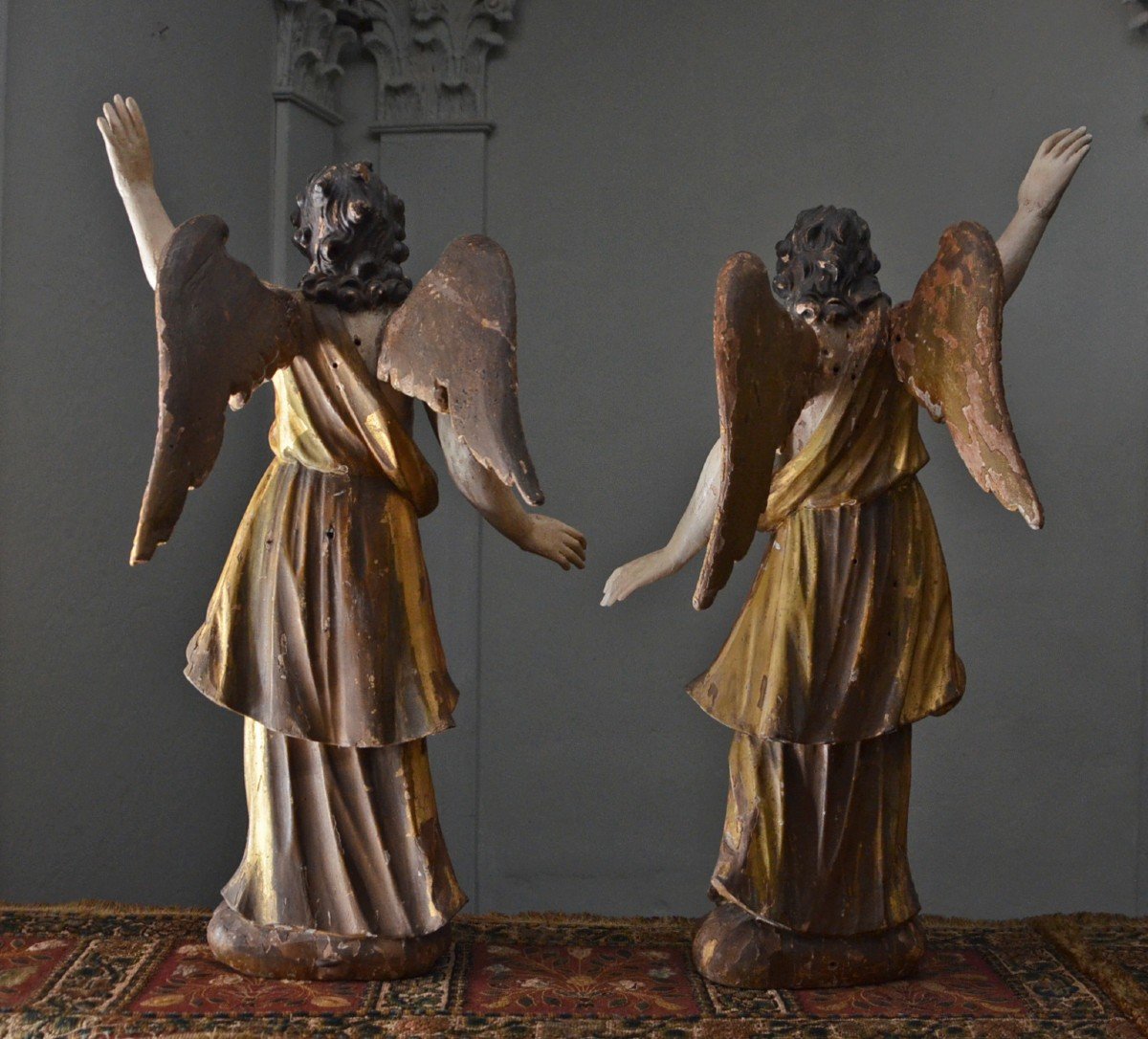 Pair Of Angels In Gilded Wood-photo-4