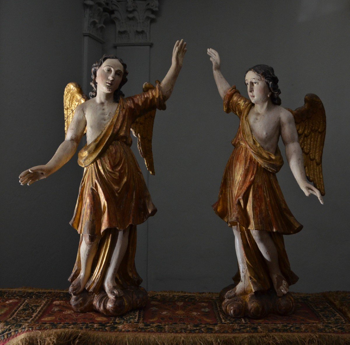 Pair Of Angels In Gilded Wood