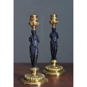 Pair Of Barbedienne Candlesticks After Jean Goujon