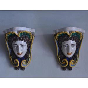 Pair Of Earthenware Wall Consoles 