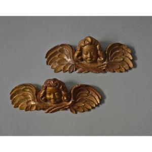 Paire d'Anges En Bois Doré 