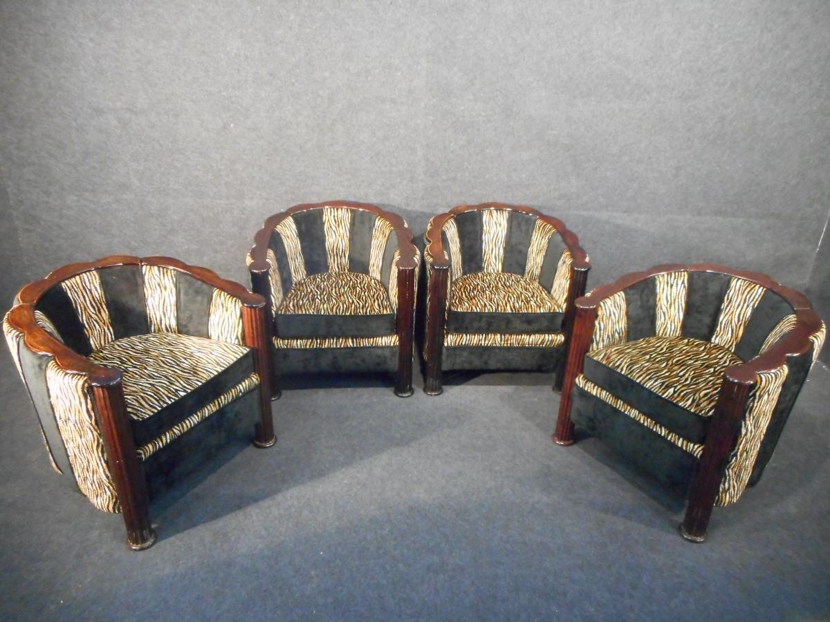 Ensemble de 4 Fauteuils époque Art Deco modèle rare 