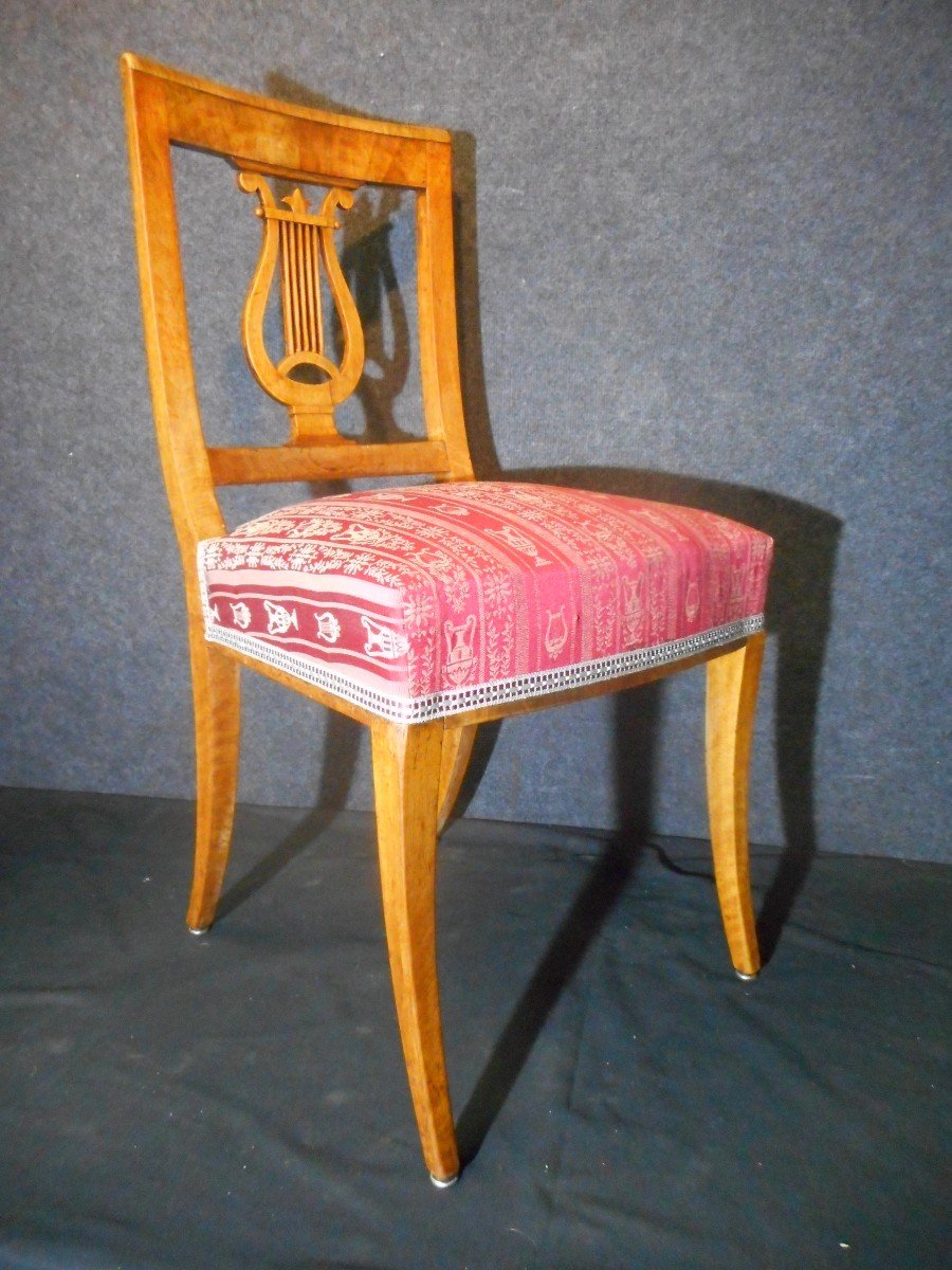 Série De Six Chaises Lyre en noyer époque Directoire-photo-4