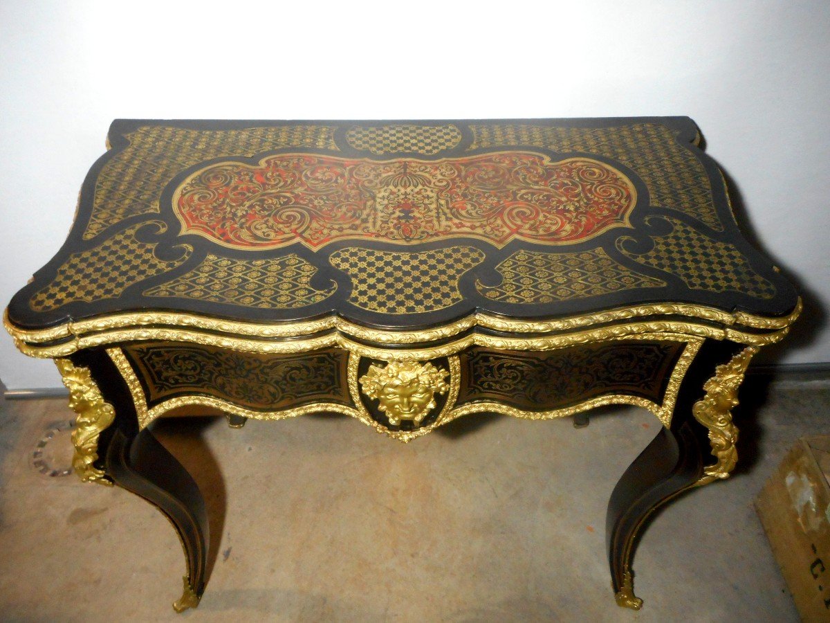 Table a Jeu en Marqueterie Boulle et bronze doré époque Napoléon III-photo-2