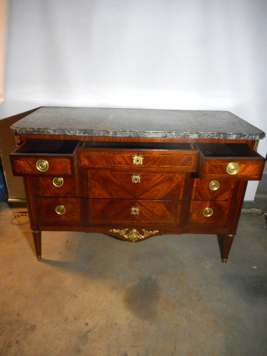 Commode In Marquetry And Gilt Bronze Louis XVI Stamped Martin Ohneberg-photo-3