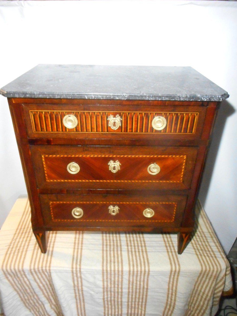 Small Commode In Marquetry And Gilt Bronze Louis XVI Period-photo-2