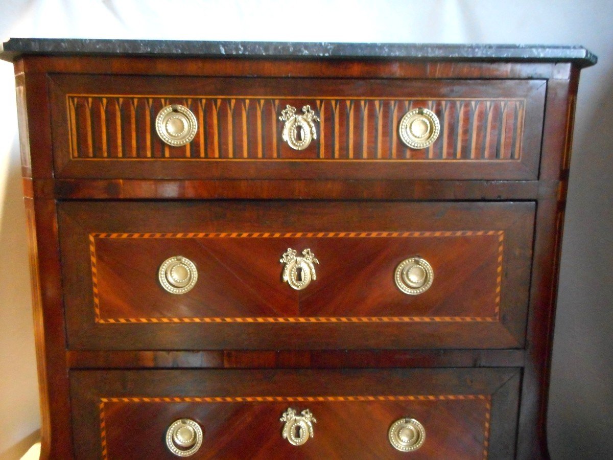 Petite Commode En Marqueterie Et Bronze Doré époque Louis XVI-photo-3