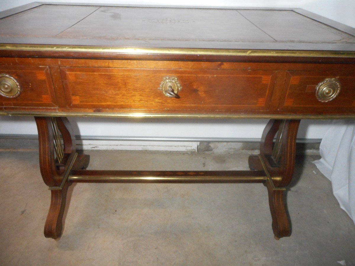 Lyre Desk In Marquetry And Gilt Bronze Directoire Period-photo-4