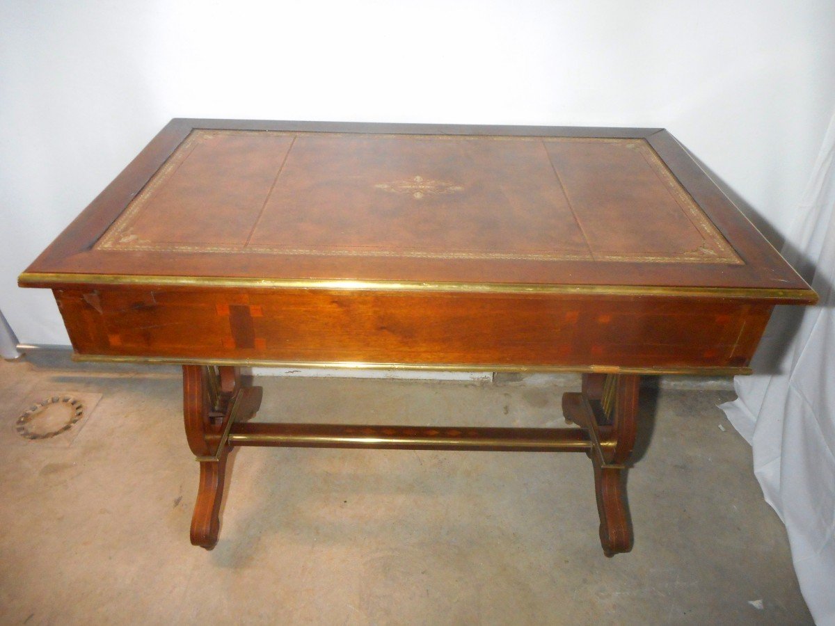 Lyre Desk In Marquetry And Gilt Bronze Directoire Period-photo-7