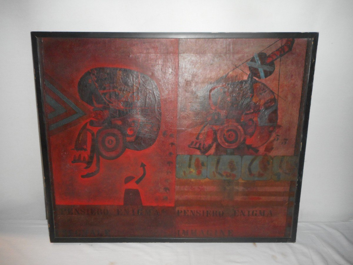 Painting By Paolo Carosone Entitled "pensiero Enigma" Dated 1964-photo-1