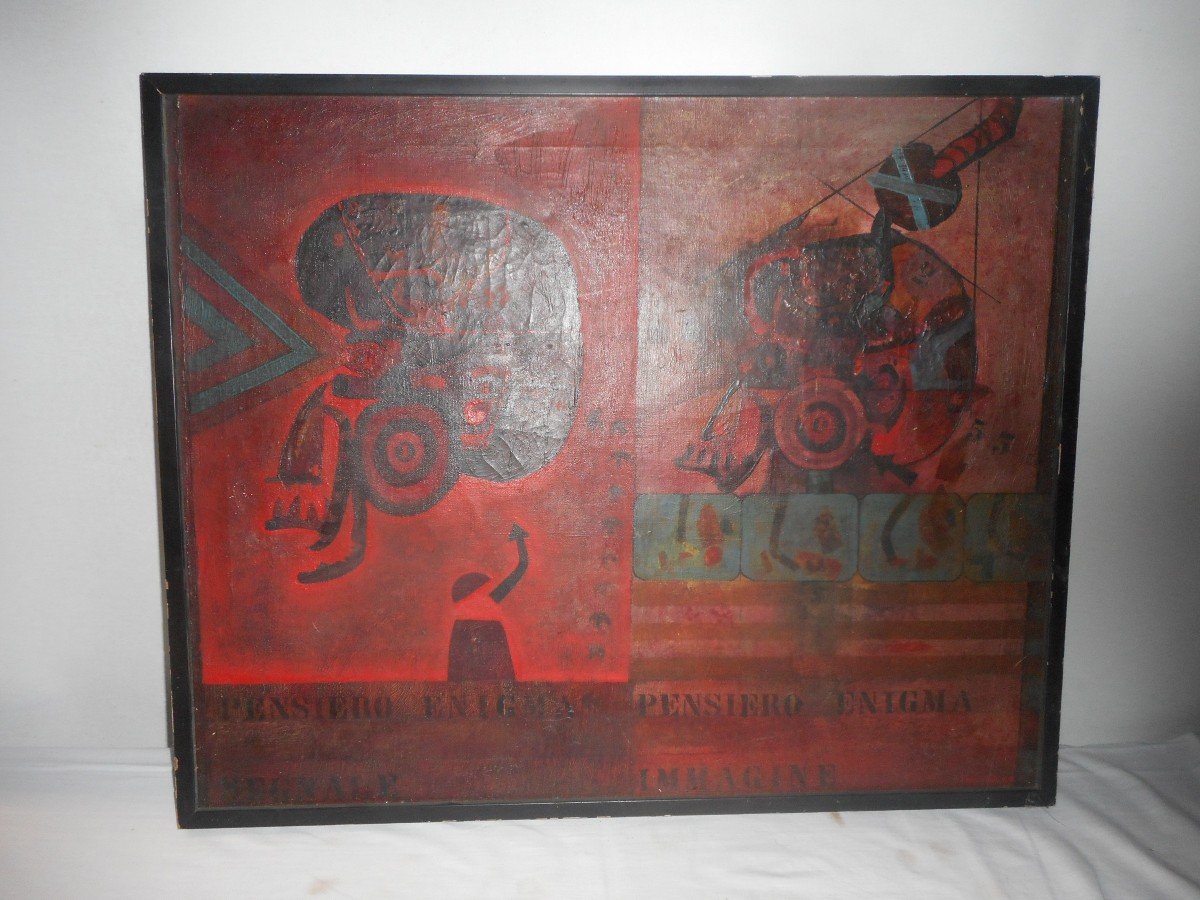 Painting By Paolo Carosone Entitled "pensiero Enigma" Dated 1964-photo-5