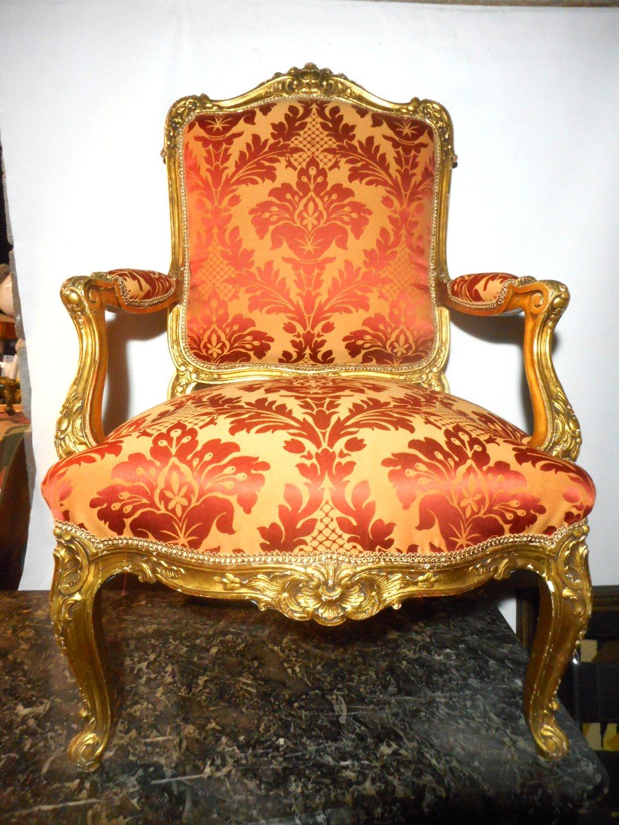 Series Of Four Armchair In Golden Wood Nineteenth Time-photo-2