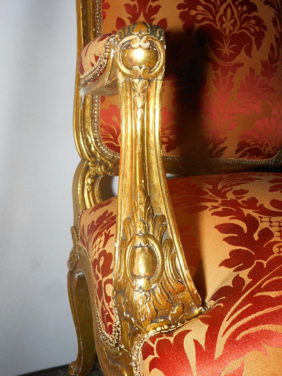Series Of Four Armchair In Golden Wood Nineteenth Time-photo-3