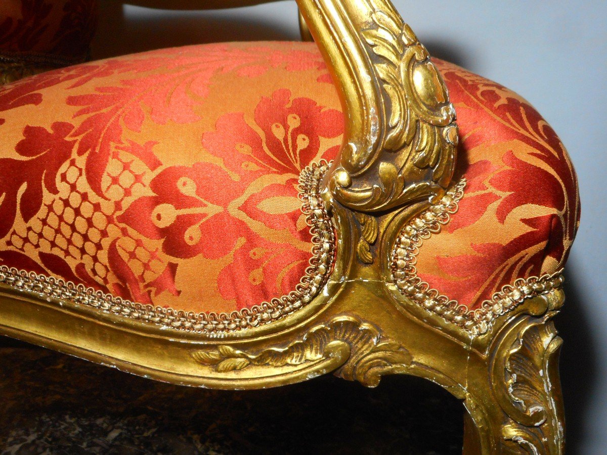 Series Of Four Armchair In Golden Wood Nineteenth Time-photo-6