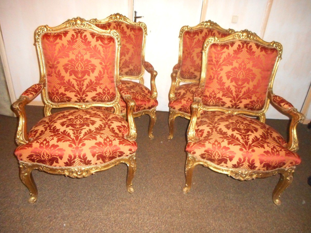 Series Of Four Armchair In Golden Wood Nineteenth Time