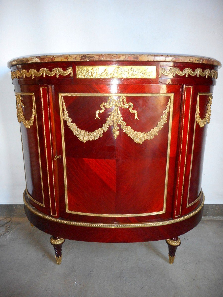 Buffet Demi Lune époque XIXe En Acajou Et Bronze Doré 