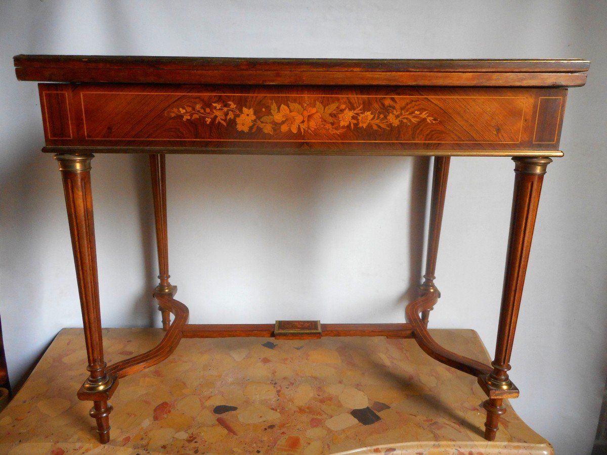 Napoleon III Period Game Table In Marquetry And Gilt Bronze-photo-2