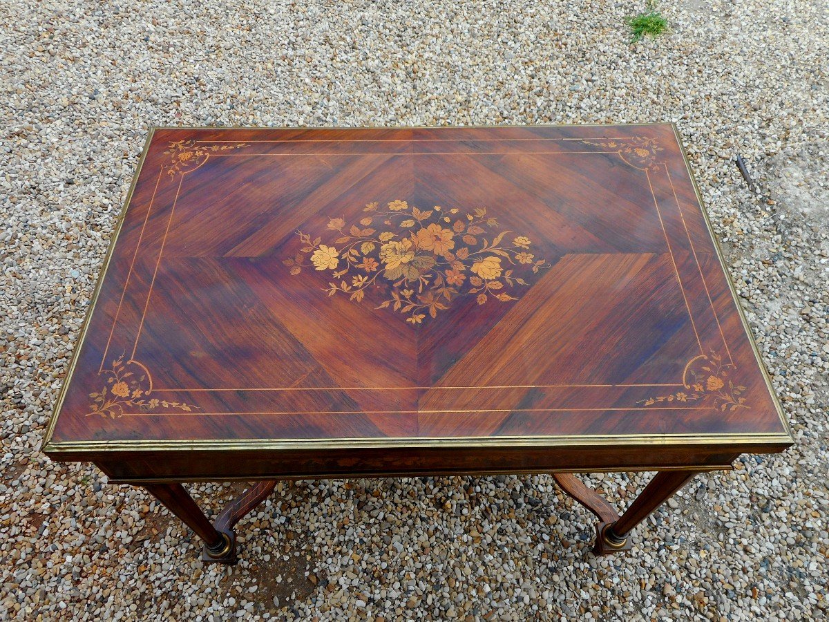 Napoleon III Period Game Table In Marquetry And Gilt Bronze-photo-3