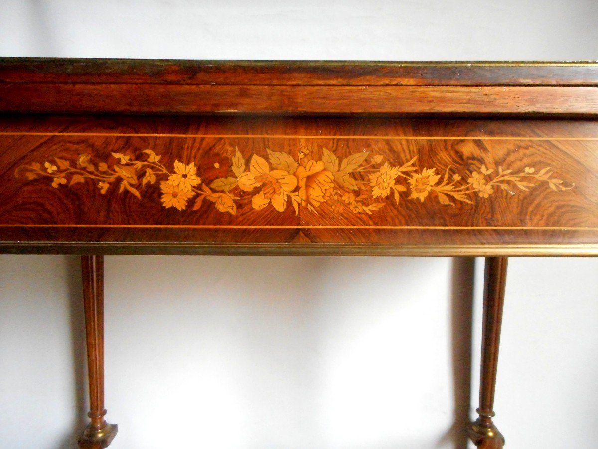 Napoleon III Period Game Table In Marquetry And Gilt Bronze-photo-4