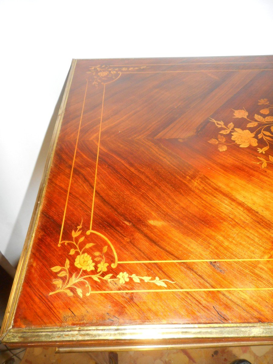 Napoleon III Period Game Table In Marquetry And Gilt Bronze-photo-5