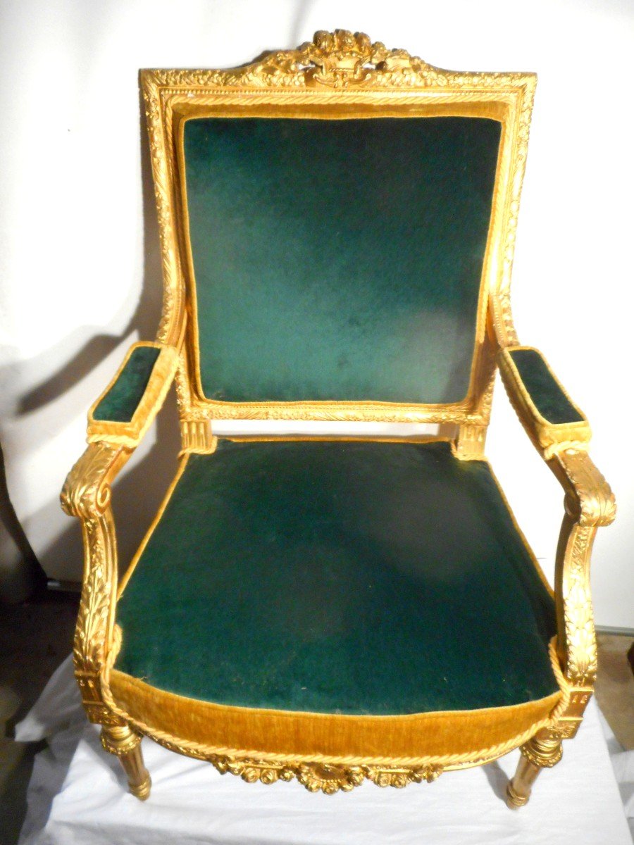 Suite Of Four Carved Armchairs In Golden Wood Nineteenth Time-photo-3